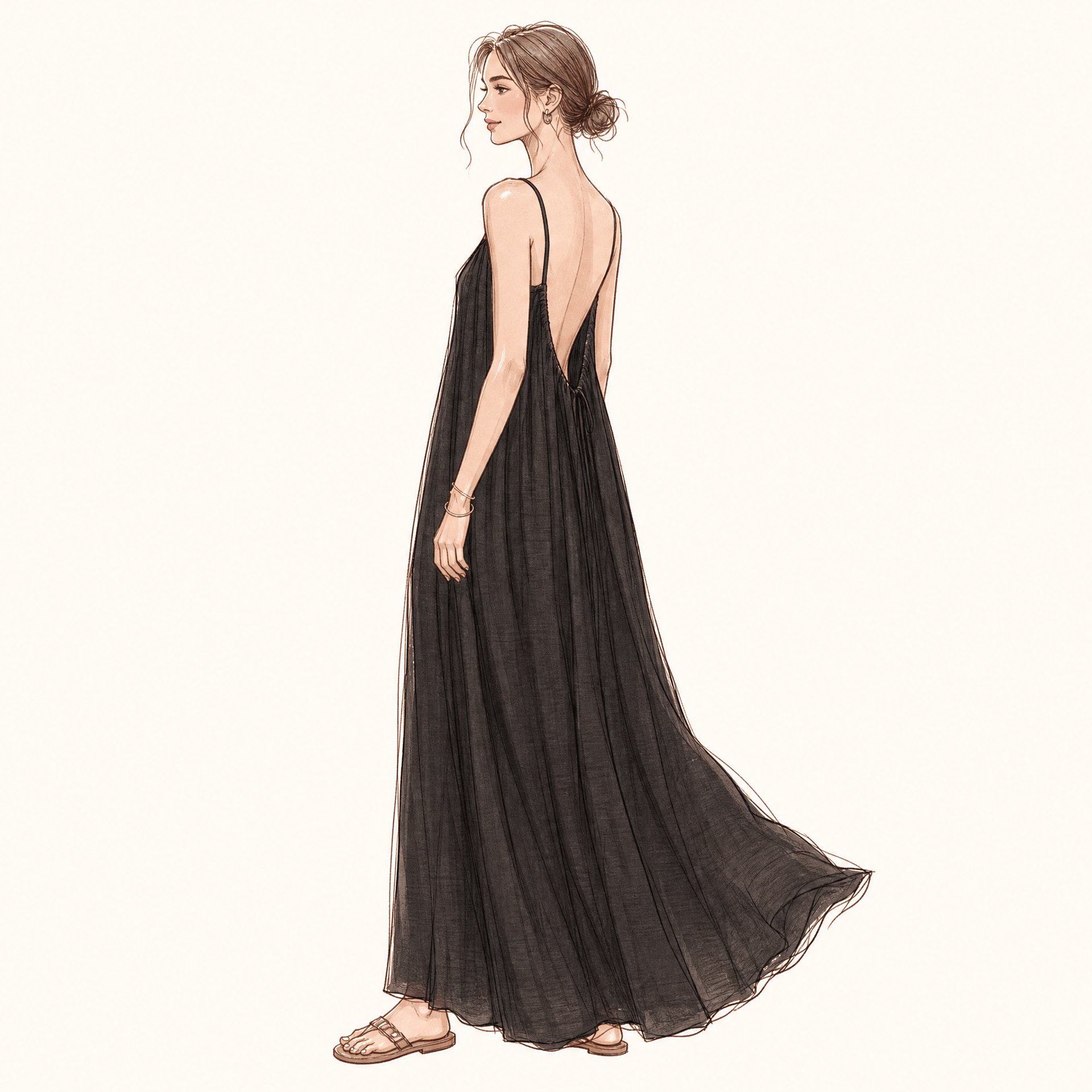 Illustration of a lightweight long dress in motion